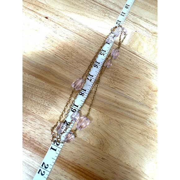 J. Crew Long Gold Tone Chain Necklace W/ Pink Faceted Beads Double Strand Design - Picture 5 of 9